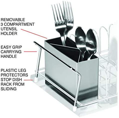 Oggi 3-Piece Dish Drain Set with Stainless Steel Utensil Caddy &amp; Drip Tray. - The Finished Room