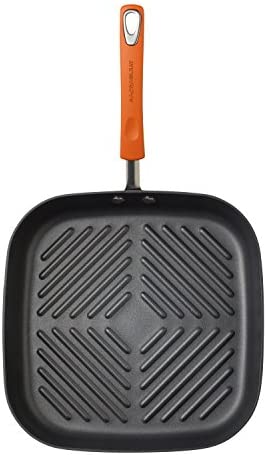 Rachael Ray Brights Hard Anodized Nonstick Square Griddle Pan/Grill, 11 Inch, Gray with Orange Handles - The Finished Room
