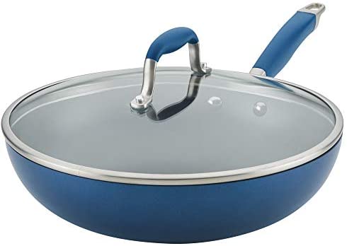 Anolon Advanced Home Hard Anodized Nonstick Frying/Saute/All Purpose Pan with Lid, 12 Inch, Indigo Blue - The Finished Room