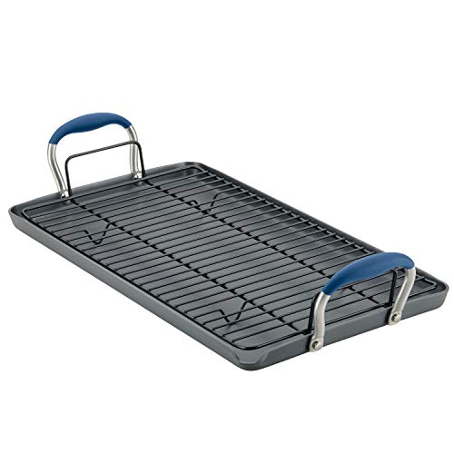 Anolon Advanced Home Hard Anodized Nonstick Double Burner/Flat Grill/Griddle Rack, 10 Inch x 18 Inch, Indigo Blue - The Finished Room
