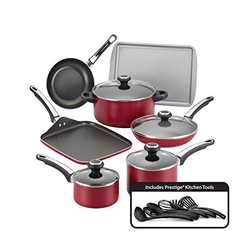 Farberware High Performance Nonstick Cookware Pots and Pans Set Dishwasher Safe, 17 Piece, Red - The Finished Room