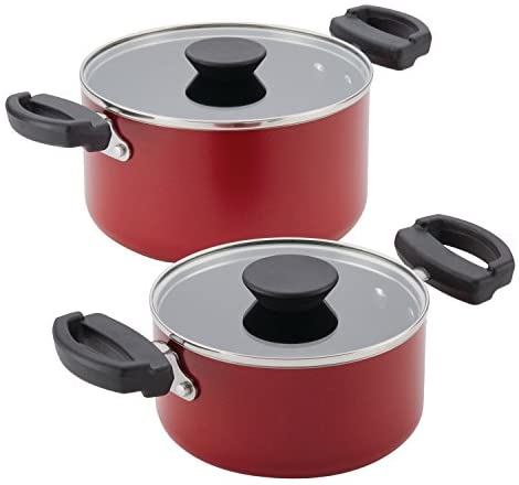 Farberware Neat Nest Space Saving Nonstick Saucepots/Pots and Pans Set/Dishwasher Safe, Made In The USA, 4 Piece, Red - The Finished Room