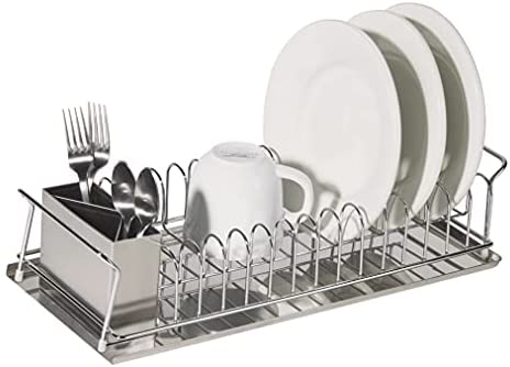 Oggi 3-Piece Dish Drain Set with Stainless Steel Utensil Caddy &amp; Drip Tray. - The Finished Room