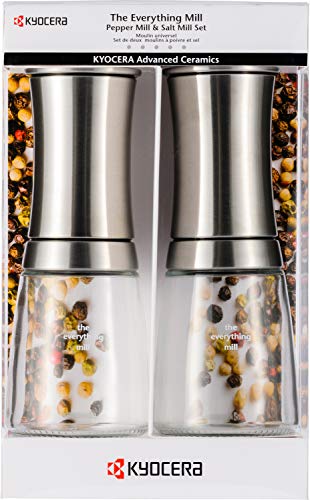 Kyocera 2-Piece Pepper, Salt, Seed and Spice Everything Mill Set with Adjustable Advanced Ceramic Grinder, Stainless Steel - The Finished Room