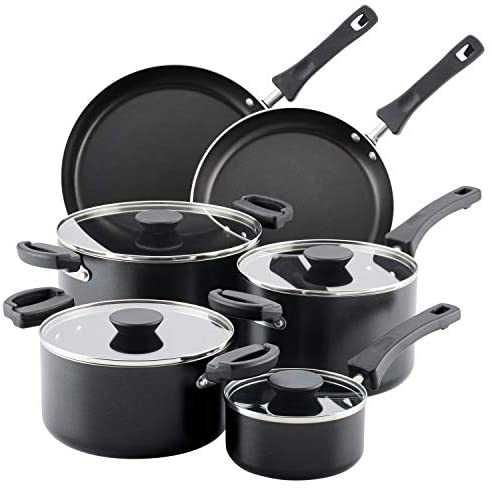 Farberware Neat Nest Space Saving Nonstick Cookware Pots and Pans Set/Dishwasher Safe, Made in The USA, 10 Piece, Black - The Finished Room