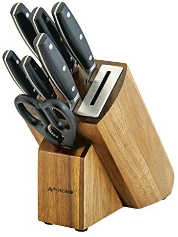 Anolon AlwaysSharp Japanese Steel Knife Block Set with Built-In Sharpener, 8 Piece - The Finished Room