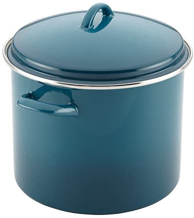 Rachael Ray Enamel on Steel Stock Pot/Stockpot with Lid, 12 Quart, Marine Blue - The Finished Room