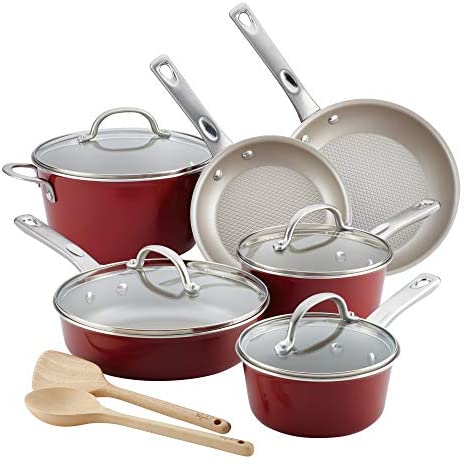 Ayesha Home Collection Nonstick Pots and Pans Set/Cookware Set, Sienna Red, 12-Piece - The Finished Room