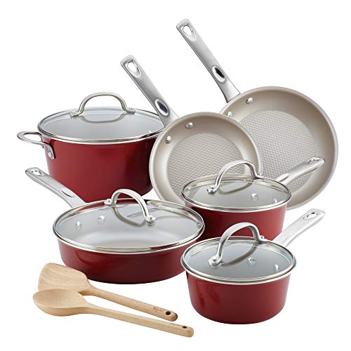 Ayesha Home Collection Nonstick Pots and Pans Set/Cookware Set, Sienna Red, 12-Piece - The Finished Room