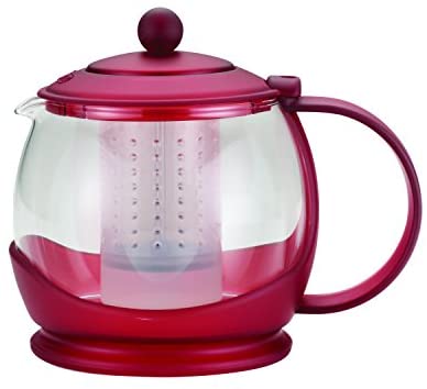BonJour Tea &quot;Prosperity&quot; Borosilicate Glass Teapot with Plastic Frame, 42-Ounce, Rosehip Red - The Finished Room