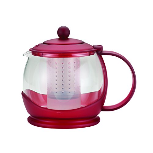BonJour Tea &quot;Prosperity&quot; Borosilicate Glass Teapot with Plastic Frame, 42-Ounce, Rosehip Red - The Finished Room
