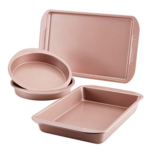 Farberware Nonstick Bakeware Set with Nonstick Baking Pan, Cake Pans and Cookie Sheet / Baking Sheet - 4 Piece, Rose Gold Red - The Finished Room