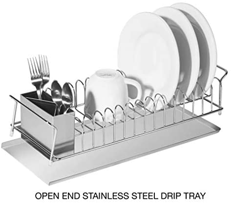 Oggi 3-Piece Dish Drain Set with Stainless Steel Utensil Caddy &amp; Drip Tray. - The Finished Room