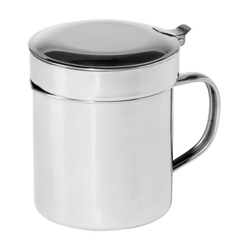 Oggi Stainless Steel Grease Can with Hinged Lid and Removable Strainer - 1 Quart - The Finished Room