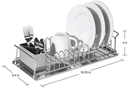 Oggi 3-Piece Dish Drain Set with Stainless Steel Utensil Caddy &amp; Drip Tray. - The Finished Room