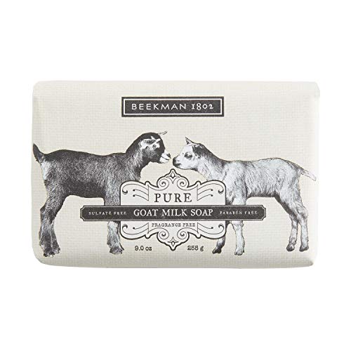 Beekman 1802 - Goat Milk Bar Soap - Moisturizing Goat Milk Cleansing Bar for Hands &amp; Body - Rich in Exfoliating Lactic Acid, Great for Sensitive Skin - Goat Milk Bodycare - Fragrance-Free - 9