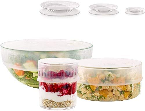 Lekue Set of 3 Flexible, one Each of 20cm, 15cm, &amp; 11.5cm set of reusable lids, Three, frost - The Finished Room