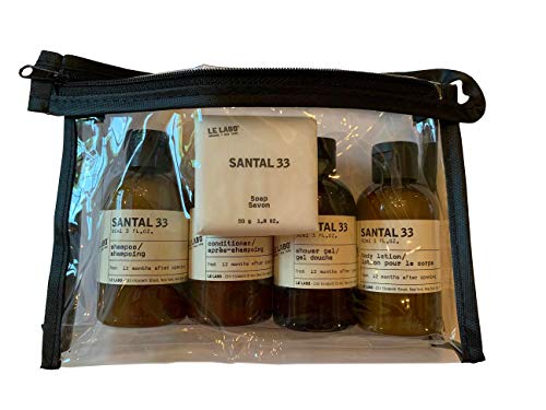 Le Labo Santal 33 Amenity Set of Shower Gel, Shampoo, Conditioner, Lotion, Soap &amp; Cosmetic Pouch - Set of 5 Toiletries Plus Pouch - The Finished Room