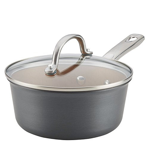 Ayesha Curry Home Collection Hard Anodized Nonstick Sauce Pan/Saucepan with Lid, 2 Quart, Gray - The Finished Room