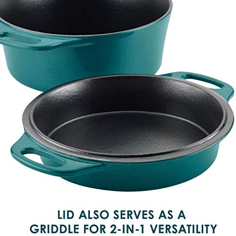 Rachael Ray 4-Qt 11&quot; Griddle Lid Cast Iron Casserole, 4-Quart, Teal Shimmer - The Finished Room