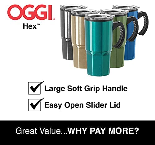 Oggi HEX Stainless Steel Travel Mug, 18-Ounce, Silver - The Finished Room