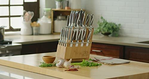 Hammer Stahl 21-Piece Classic Knife Set - Rotating Bamboo Knife Block with Removable Steak Knife Sets - High Carbon German Forged Steel - The Finished Room