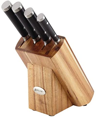 Anolon ImperionDamascus Steel Cutlery Knife Block Set, 5-Piece, Black - The Finished Room