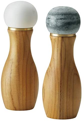 Anolon Pantryware Salt Pepper Grinder Set for Seasoning, Cooking, Serving, Wood and Ceramic, 2 Piece, White and Gray - The Finished Room