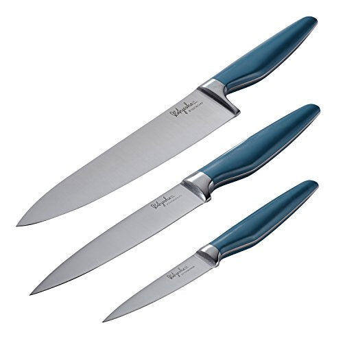 Ayesha Curry Cutlery Japanese Stainless Steel Knife Cooking Knives Set with Sheaths, 8 Inch Chef Knife, 6 Inch Utility Knife, 3.5 Inch Paring Knife, Twilight Teal Blue - The Finished Room