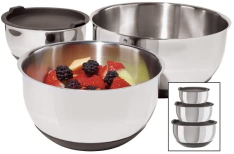 Oggi Stainless Steel 3-Piece Bowl Set with Lids - The Finished Room