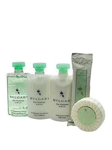 Bvlgari Au The Vert (Green Tea) Travel and Gift Set - Shampoo & Shower Gel, Conditioner, Body Lotion, Soap and Towelette - The Finished Room