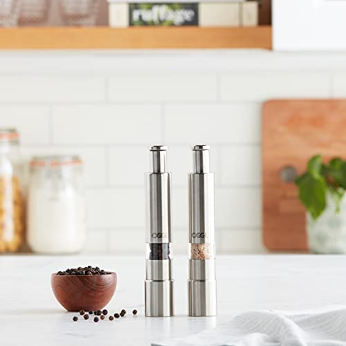 Oggi Stainless Steel Spring Action Salt and Pepper Mills, Set of 2 - The Finished Room
