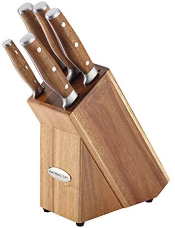 Rachael Ray Cucina 6-Piece Japanese Stainless Steel Knife Block Set with Acacia Handles - The Finished Room