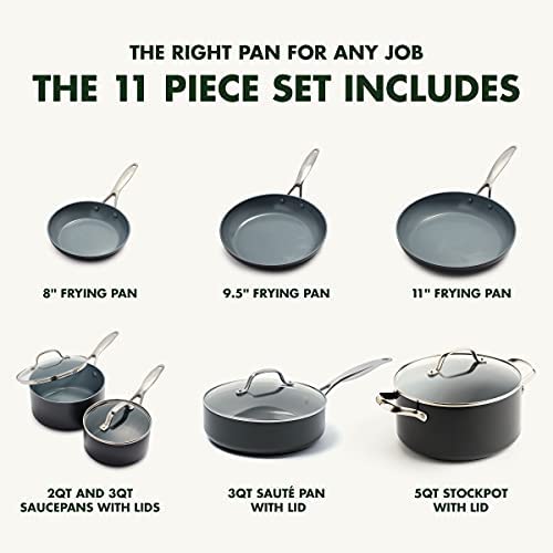 GreenPan Valencia Pro Hard Anodized Induction Safe Healthy Ceramic Nonstick, Cookware Pots and Pans Set, 11 Piece, Gray - The Finished Room