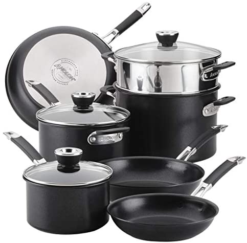 Anolon, Bla SmartStack Hard-Anodized Nesting Pots and Pans Cookware Set, 10-Piece, Black, 23.5 x 14 x 13.5 inches - The Finished Room