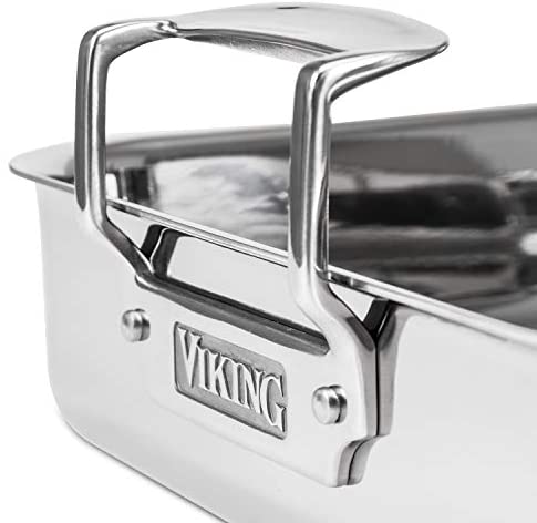 Viking Culinary 3-Ply Stainless Steel Roasting Pan, 16 Inch x 13 Inch, Silver - The Finished Room