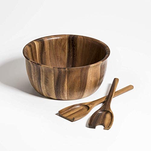 Kalmar Home 11-Inch Acacia Wood Large Soro Salad Bowl with Servers - The Finished Room