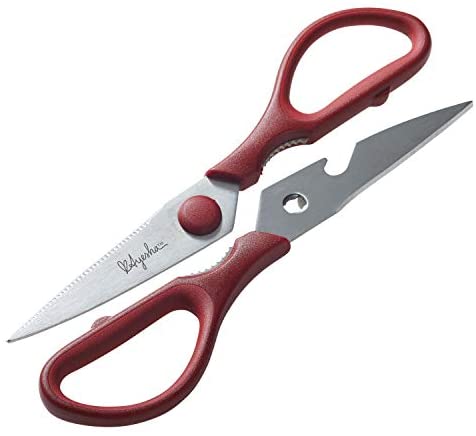 Ayesha Curry Cutlery Japanese Steel Kitchen Shears/Multipurpose, 3-in-1, Sienna Red - The Finished Room