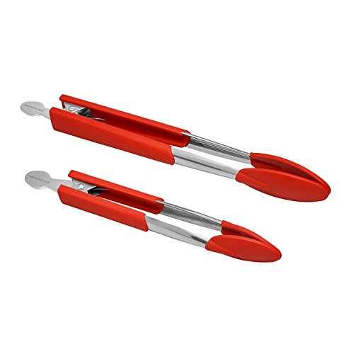 Rachael Ray Lil&#39; Huggers Dishwasher Safe Lazy Locking Cooking Tongs / Salad Serving Tools / Multi Purpose - 2 Piece, Red - The Finished Room
