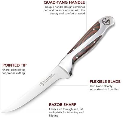 Hammer Stahl 6-Inch Boning Knife - German High Carbon Steel - Curved Flexible Blade for Boning, Filleting, and Trimming - Ergonomic Quad-Tang Handle - The Finished Room