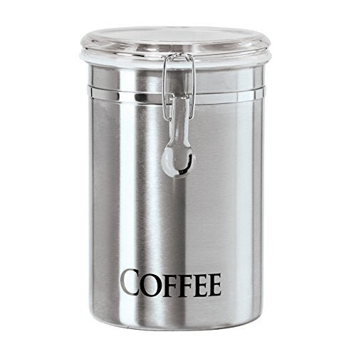 Oggi Coffee Canister, 5&quot; x 7.75&quot;, Stainless Steel - The Finished Room