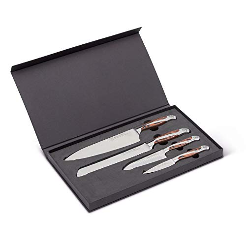 Hammer Stahl 4 Piece Knife Set - Chef Essential Kitchen Knives with Bread, Chef, Santoku, and Paring Knives in Padded Foam Box - German High Carbon Stainless Steel - The Finished Room