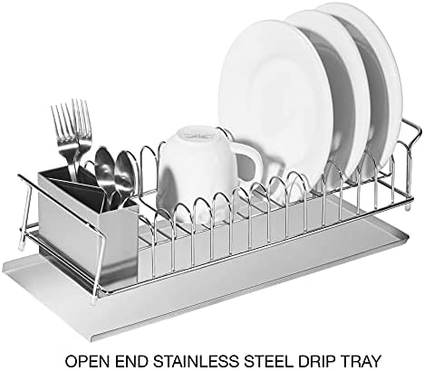 Oggi 3-Piece Dish Drain Set with Stainless Steel Utensil Caddy &amp; Drip Tray. - The Finished Room