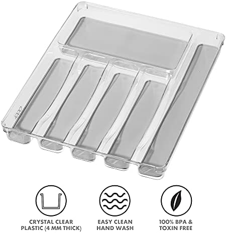 Oggi Flatware Organizer, 6-Compartment, Clear - The Finished Room