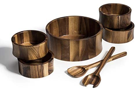 Extra Large Salad Bowl with Servers and 4 Individuals - 7 Piece Set - The Finished Room