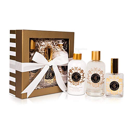 Shelley Kyle McClendon Complete Gift Set, Includes Hydrating Body Lotion, Perfume, And Foaming Bath Get, Packaged in Beautiful Cream and Gold Gift Box with Ribbon - The Finished Room