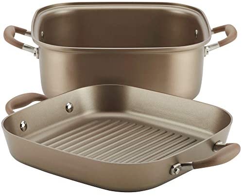 Anolon Advanced Nonstick 2-in-1 Deep Square Grill Pan and Square Roaster, 11-Inch, Umber - The Finished Room