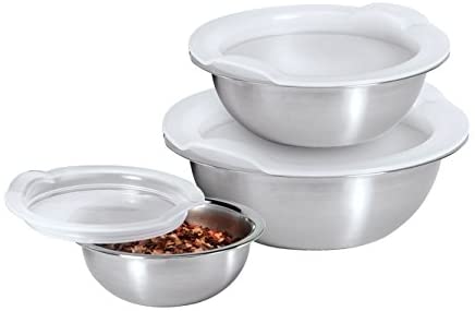 Oggi Stainless Steel Pinch Bowls with Airtight Lids, Individual Sizes, Set of 3 - The Finished Room