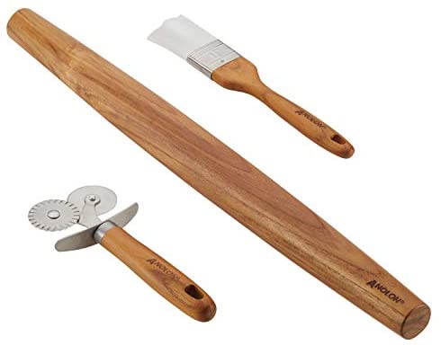 Anolon Tools and Gadgets 3-Piece Prep Set Pastry Wheel Cutter, Pastry Brush, 19&quot; French Rolling Pin - The Finished Room