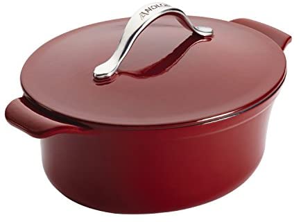Anolon Vesta Cast Iron Dish/Casserole Pan with Lid, 4 Quart, Paprika Red - The Finished Room